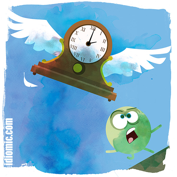 Time flies' illustrated at Idiomic.com: definition, example, and