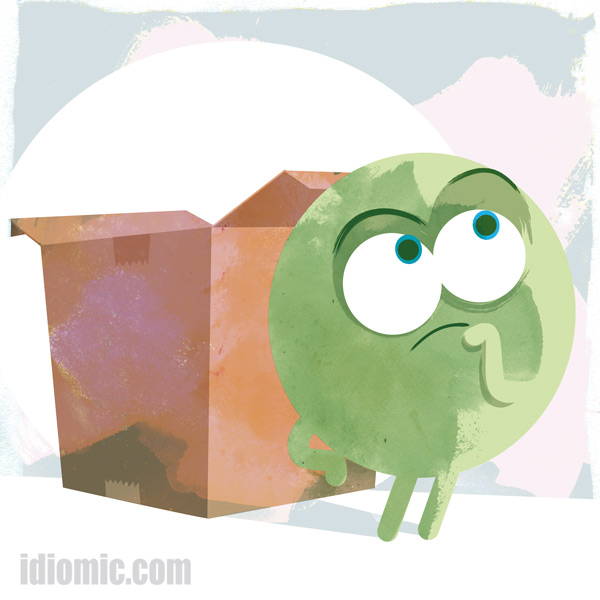 Iddy is outside a box